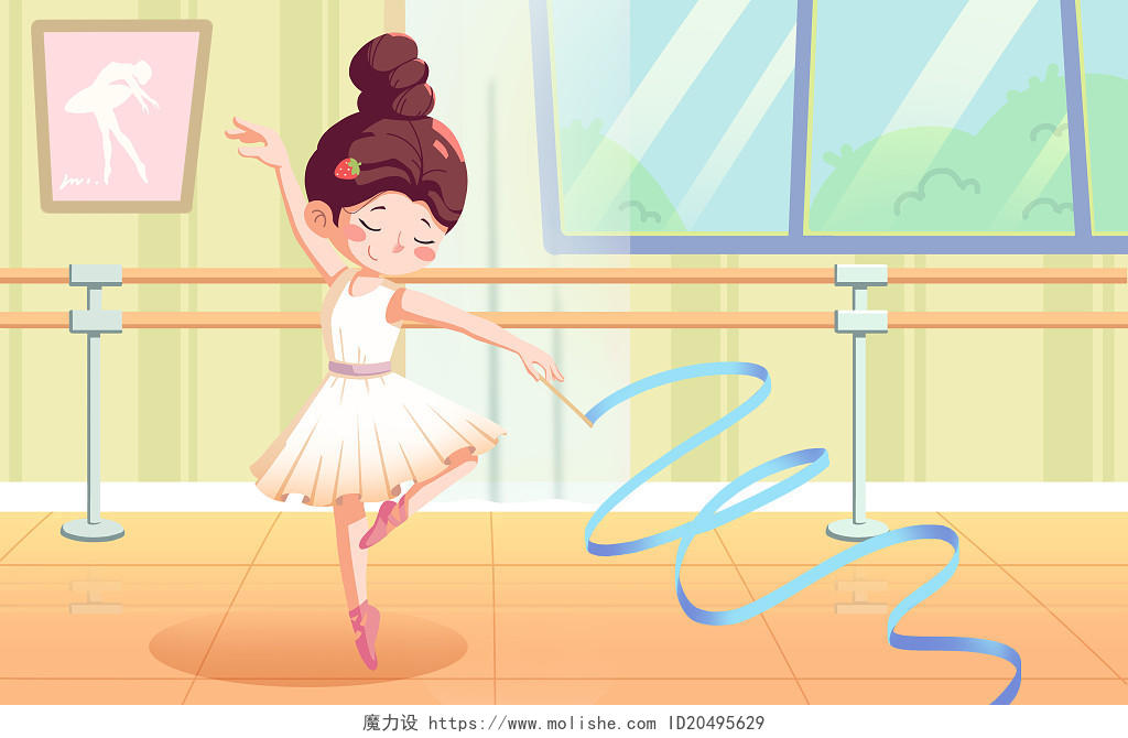 儿童插画卡通风格舞蹈插画跳舞的小女孩舞蹈插画绘画